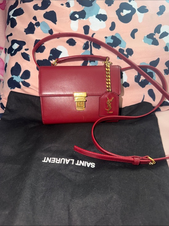 Saint Laurent Handbags - Saint Laurent mini Burgundy Leather Crossbody Bag with Gold Hardware